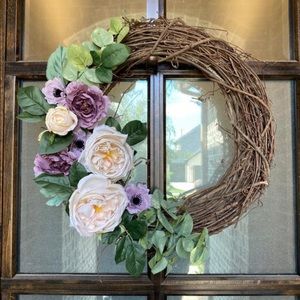 Farmhouse Wreath with Pastel Flowers & Eucalyptus